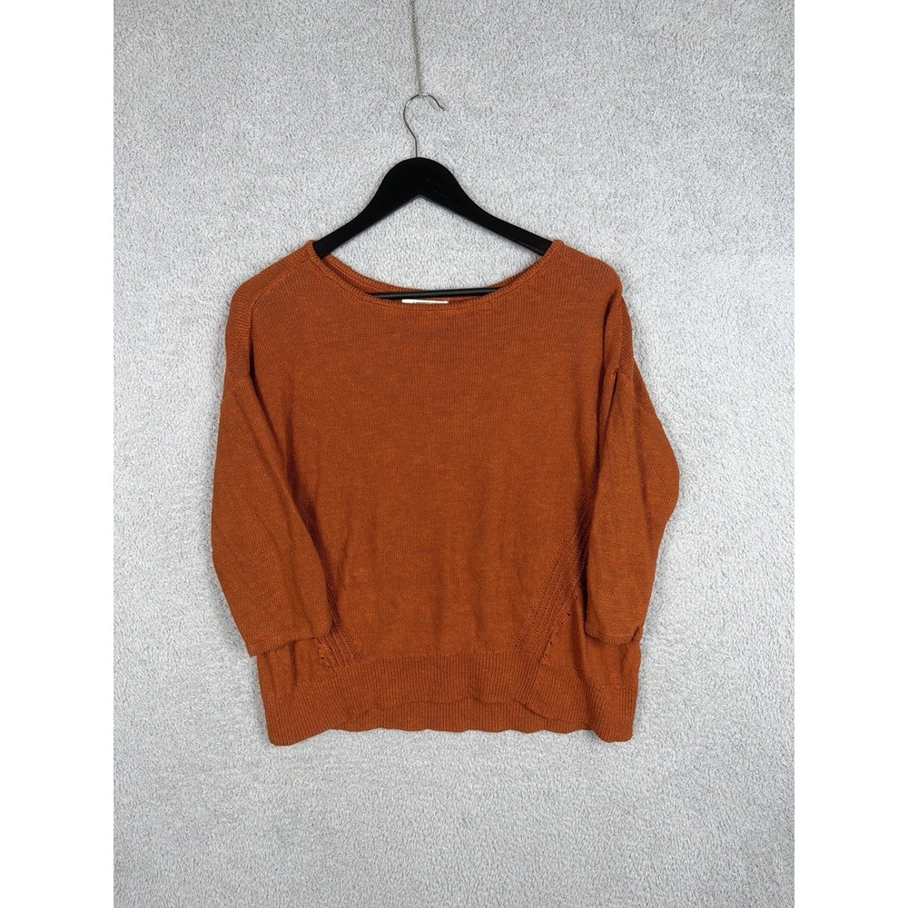 by Anthropologie Mayfield Linen Sweater Top Size M Honey Burnt Orange